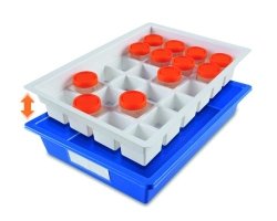 Laboratory trays with insert, DROPLET™, PS | Colour : blue / white